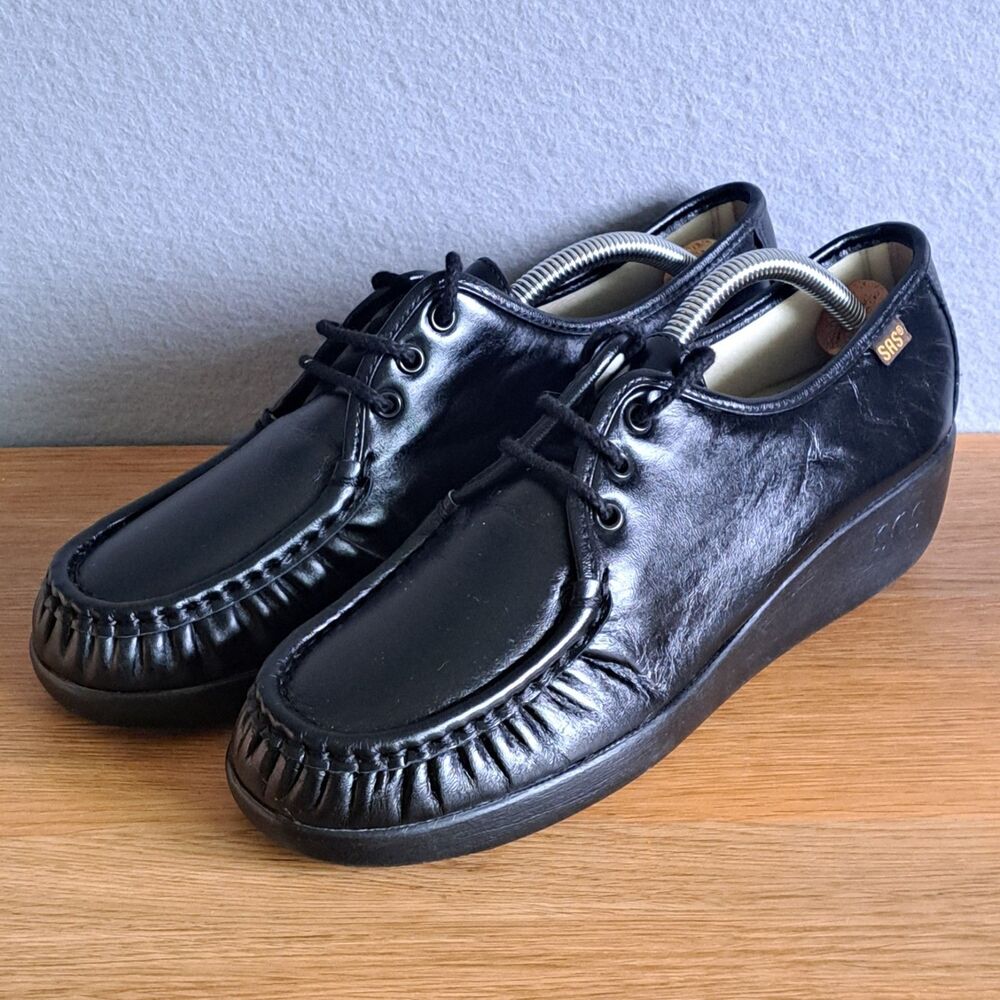 SAS Siesta Womend 9 N Narrow Black Leather Lace-Up Comfort Oxford Shoes Handmade